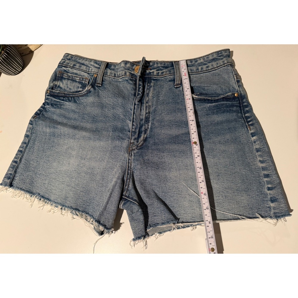 KUT from the KLOTH High Rise Denim Cutoff Shorts‎ Blue Medium Wash Frayed Hem